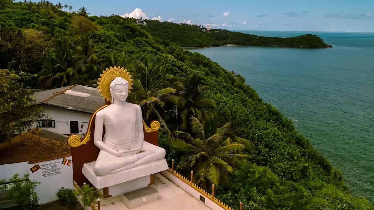 Buddha statue by the water in Sri Lanka