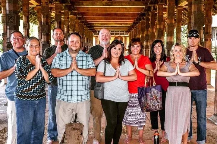 A tour group visiting a temple