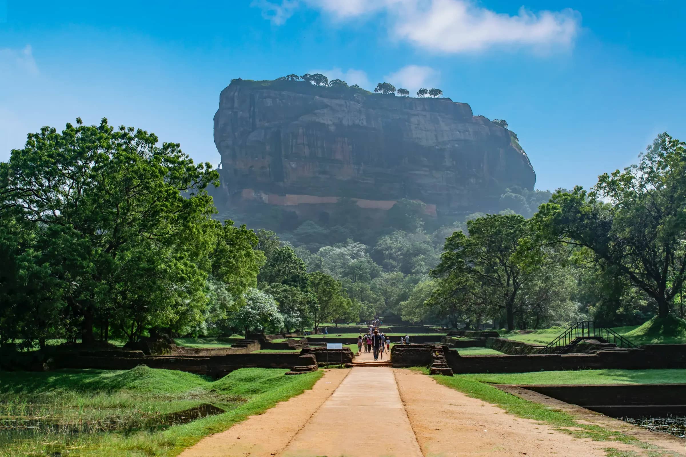 Sigiriya Lion Rock beyond the ancient palace gardens
